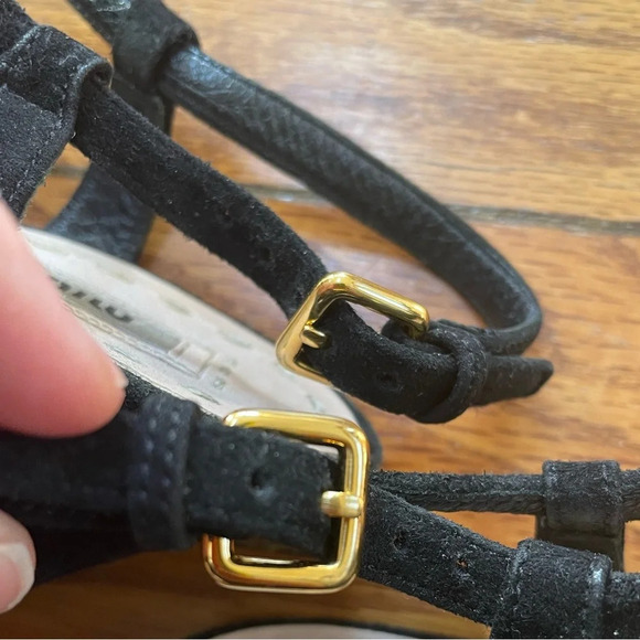 Miu Miu  Black Suede Platform Crisscross Sandal Heels, size 36 - Picture 9 of 12